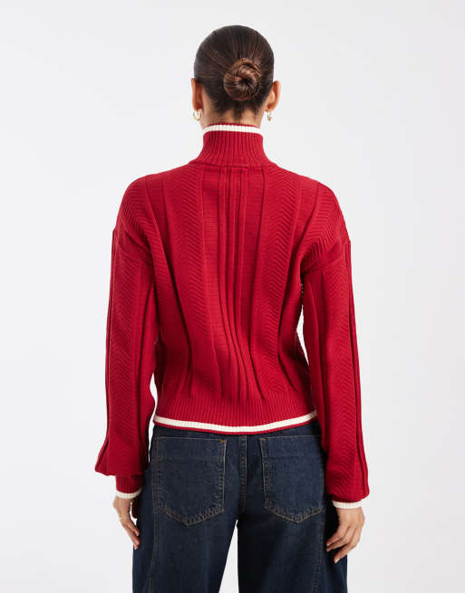 adidas Originals Firebird Pointelle-Strick-Tracktop in Rot, 4 von 4