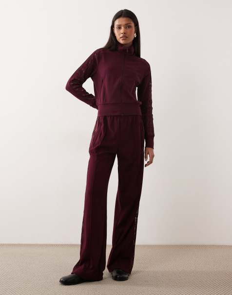 adidas Originals – Firebird – Rödbruna sweatpants i spets - view 1