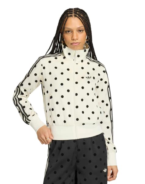 adidas Originals Firebird satin track top in white polka dot - view 1