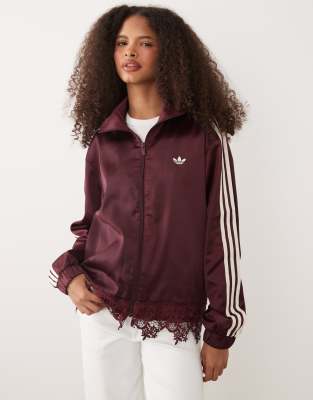 Originals - Firebird - Satin-Trainingshose in Burgunderrot mit Spitzensaum Rot XS
