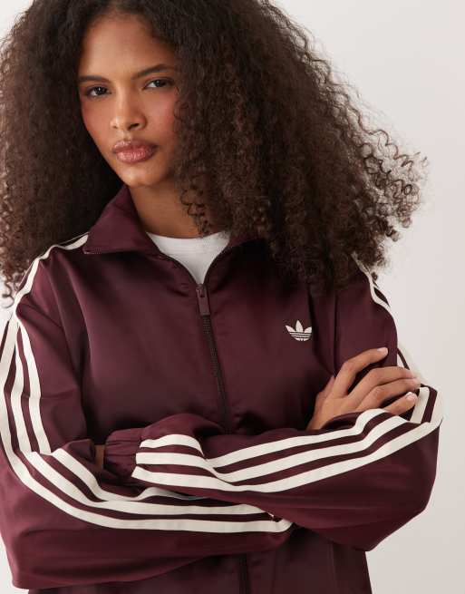 adidas Originals – Firebird – Satin-Trainingshose in Burgunderrot mit Spitzensaum, 3 von 4
