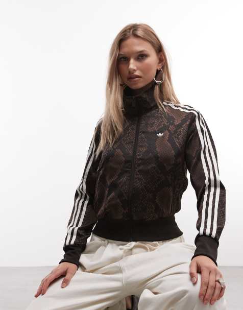 adidas Originals Firebird Satin-Trainingsjacke in Dunkelbraun mit Schlangenmuster - view 1