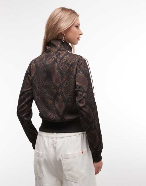 adidas Originals Firebird Satin-Trainingsjacke in Dunkelbraun mit Schlangenmuster, 4 von 4