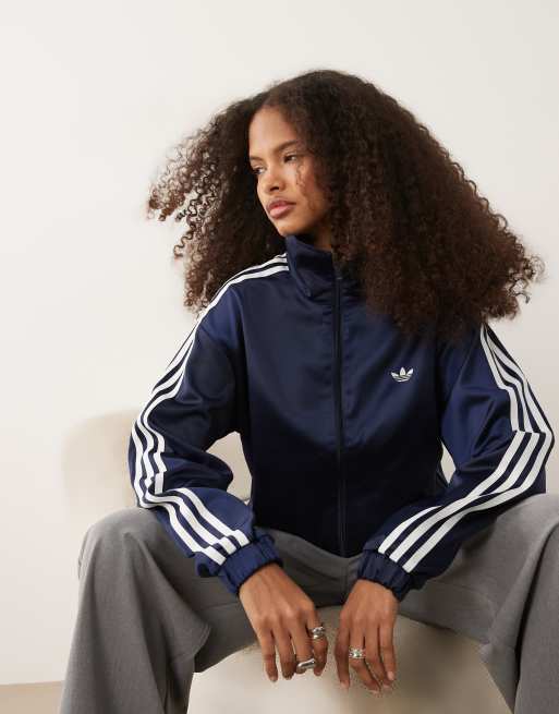 adidas Originals – Firebird – Satin-Trainingsoberteil in Marineblau mit Spitzensaum, 3 von 4