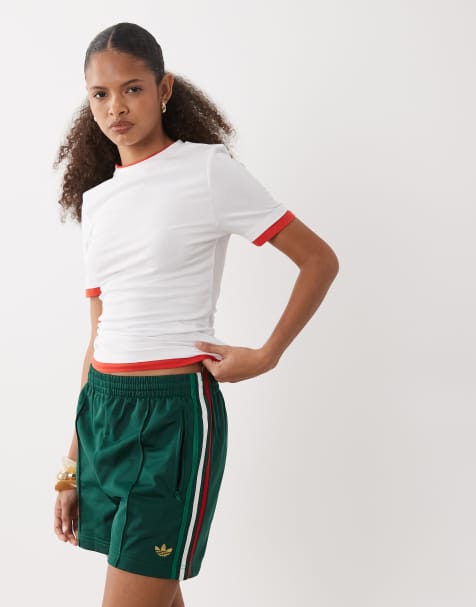 adidas Originals Firebird shorts in dark green and red - view 1