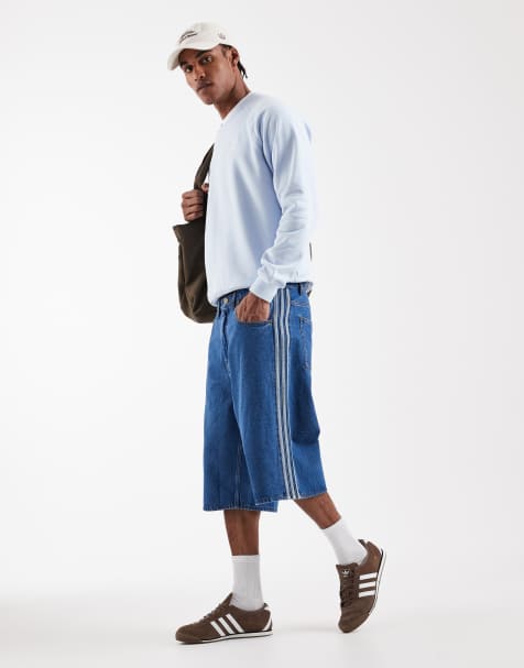 adidas Originals Firebird shorts in washed blue denim - view 1