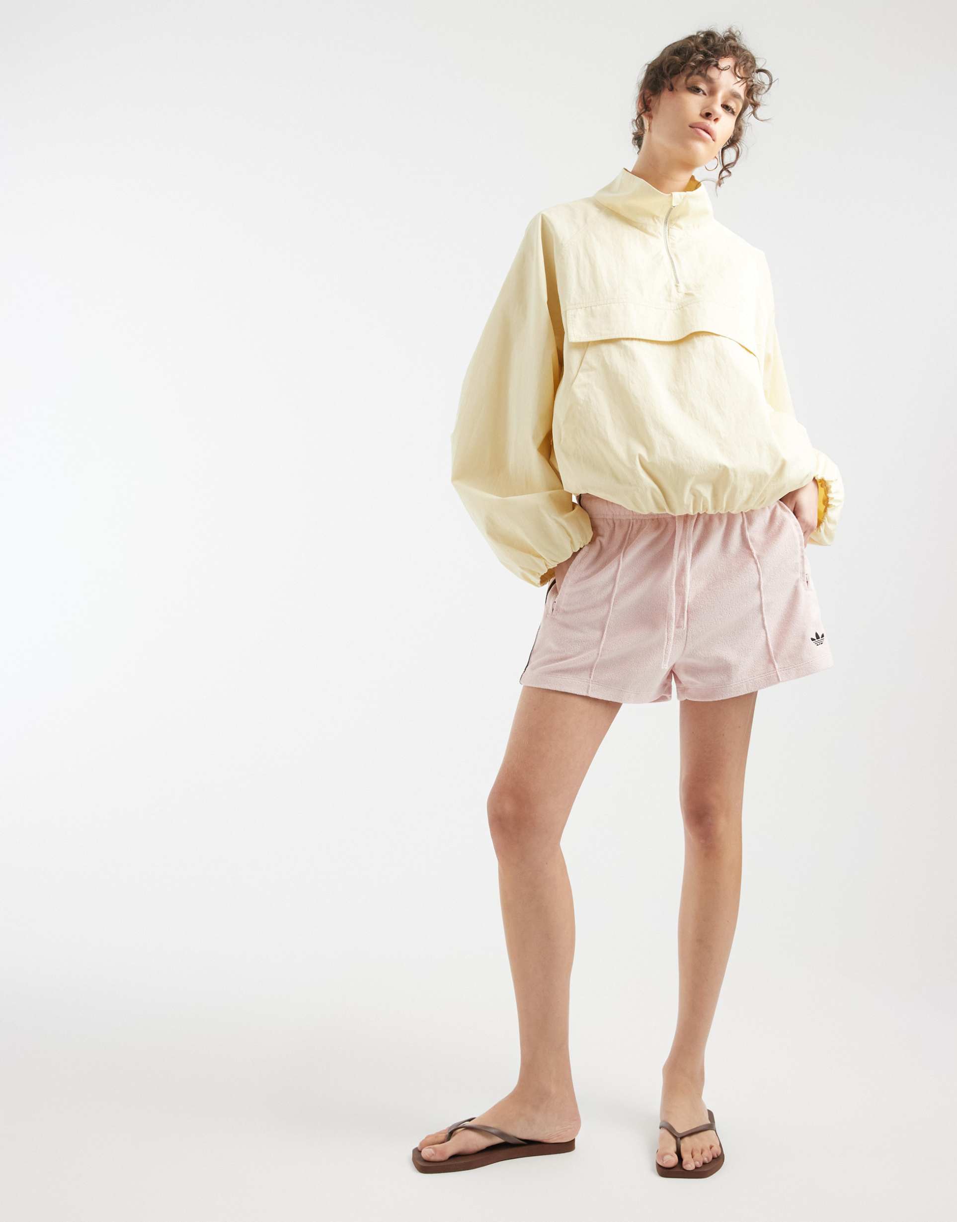 adidas originals firebird shorts with terrycloth detailling in light pink