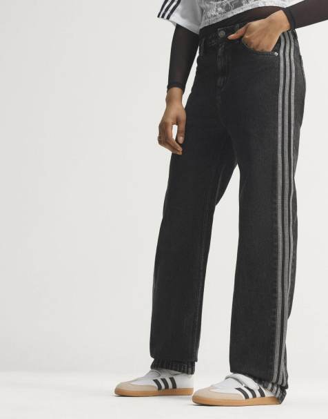 adidas Originals - Firebird - Sorte denimbukser med mellemhøj talje og lige ben - view 1