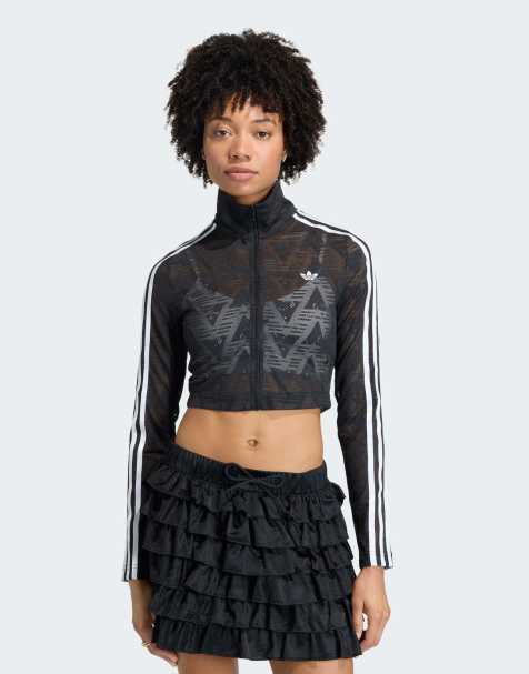 adidas Originals – Firebird – Svart, klassisk träningstopp i spets - view 1