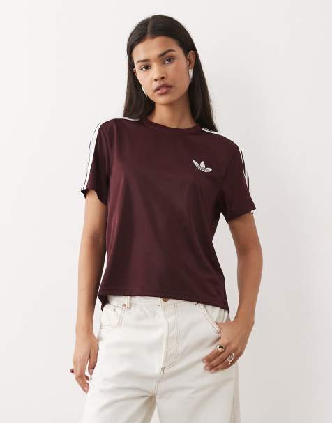 adidas Originals – Firebird – T-Shirt in Kastanienbraun und Wollweiß - view 1
