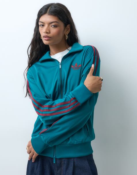adidas Originals Firebird top de chándal holgado en verde azulado y burdeos - view 1