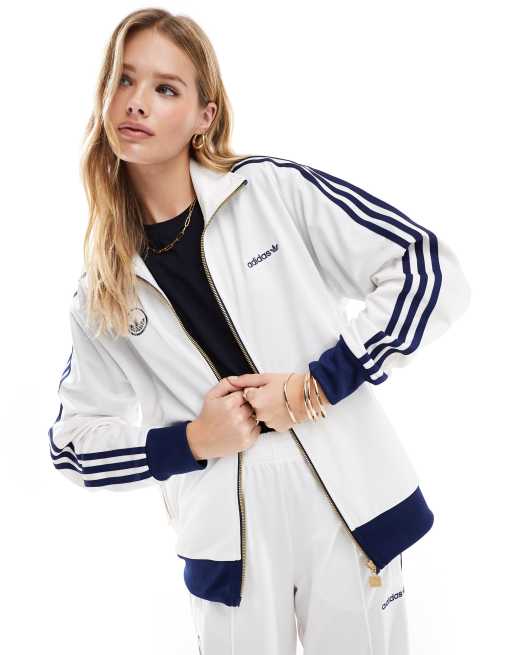 Adidas firebird white jacket sale