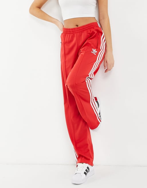 Adidas Track Pants Womens 2X Cream & Red Stripes Elastic Waist Workout Tonal