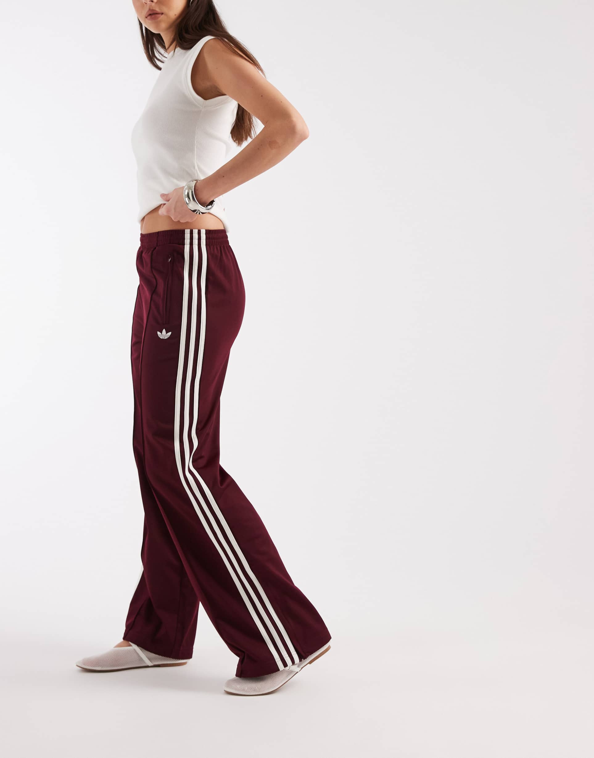 adidas originals firebird track pants in burgundy and white