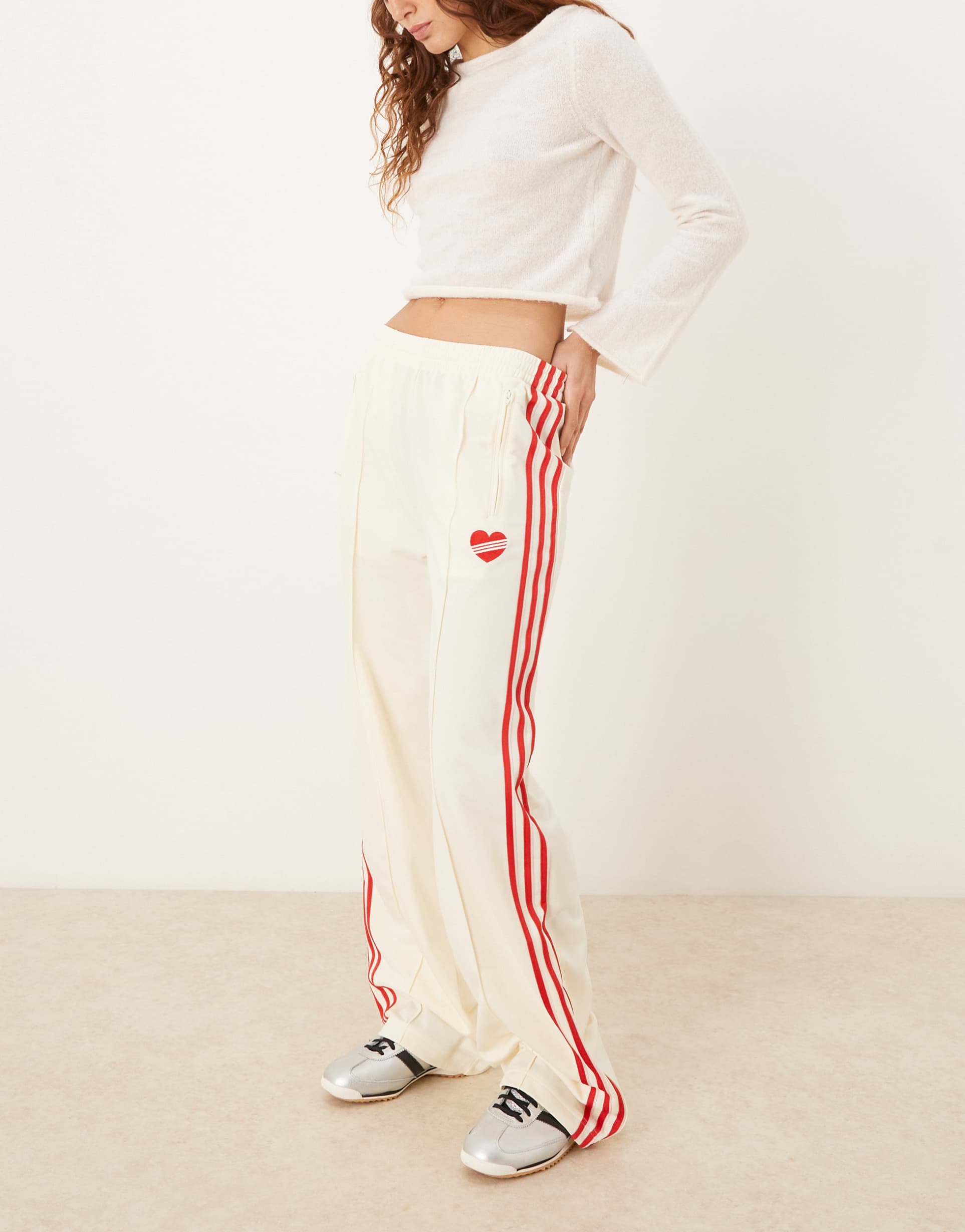 adidas originals firebird track pants in white and red