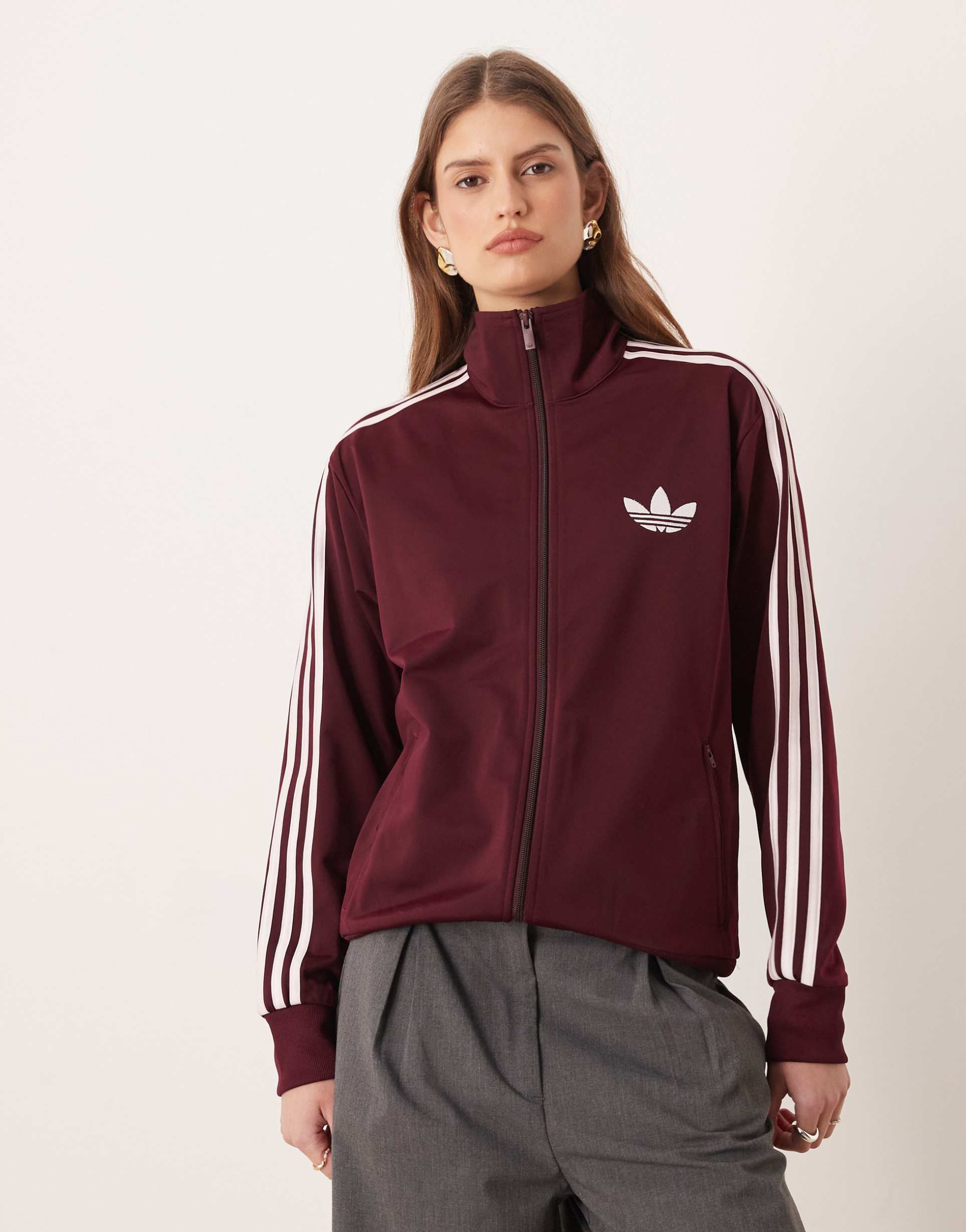 adidas originals firebird track top in burgundy
