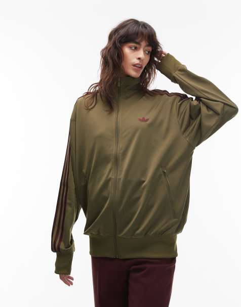 adidas Originals Firebird track top in olive and maroon - view 1