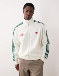 adidas Originals Firebird track top roses in off white and green