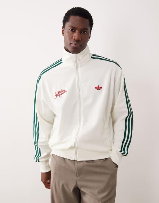 adidas Originals Firebird track top roses in off white and green