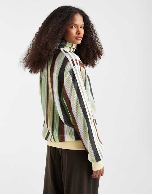 adidas Originals – Firebird – Trainingsoberteil aus Häkelstoff in Braun und Grün gestreift, 4 von 4