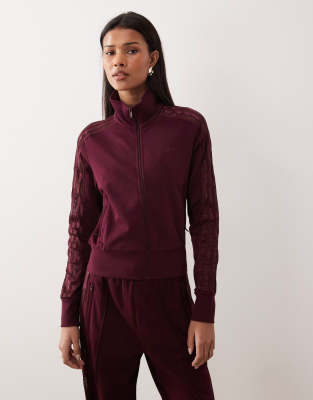 adidas Originals - Firebird - Trainingsoberteil aus Spitze in Kastanienbraun-Rot