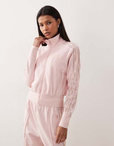 adidas Originals – Firebird – Trainingsoberteil aus Spitze in sandigem Rosa - view 1