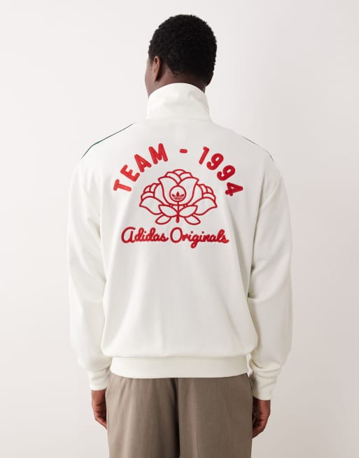 adidas Originals – Firebird – Trainingsoberteil in Wollweiß/College-Grün mit Rosenmotiv, 3 von 5