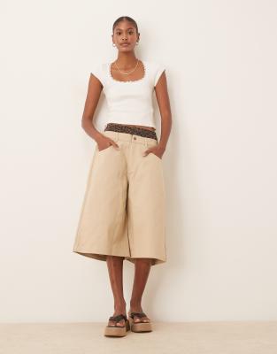 adidas Originals Firebird utility jorts in stone khaki-Neutral