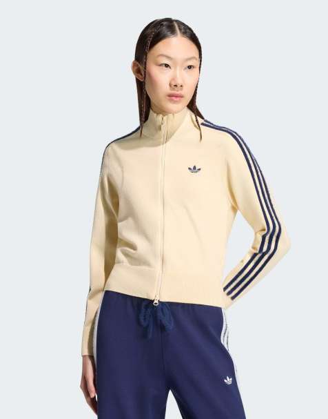 adidas Originals – Firebird – Vaniljvit och indigoblå, stickad träningstopp - view 1