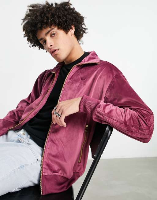 Avanzar antecedentes junto a adidas Originals Firebird velour track top in crimson | ASOS