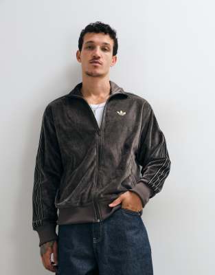 adidas Originals firebird velour track top in dark khaki | ASOS