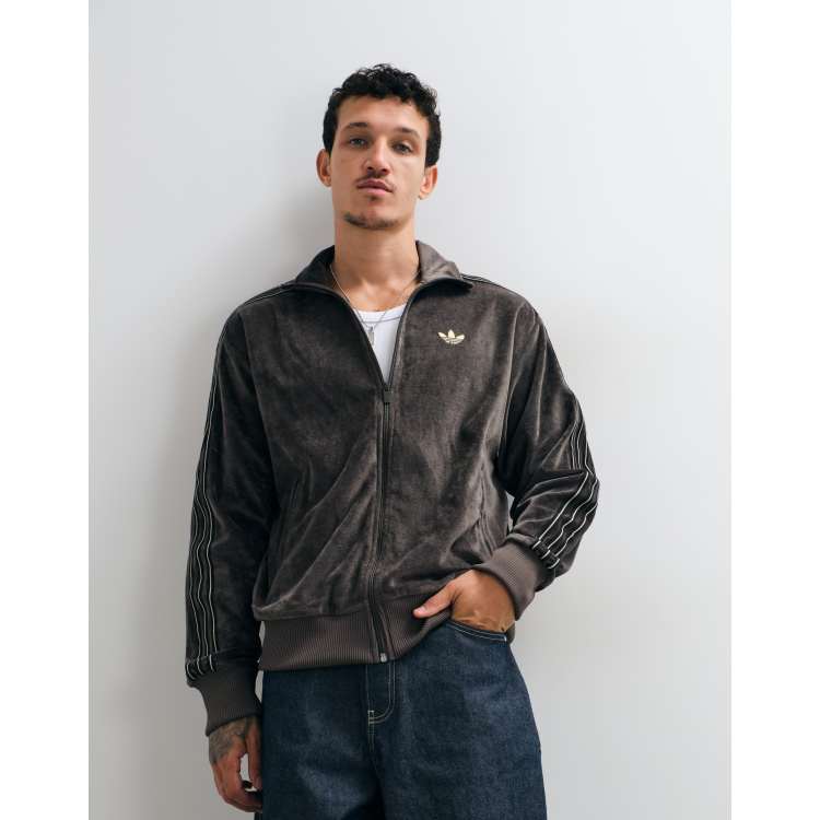 adidas Originals firebird velour track top in dark khaki | ASOS