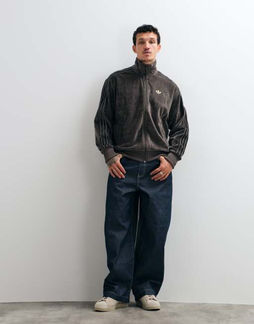adidas Originals firebird velour track top in dark khaki | ASOS