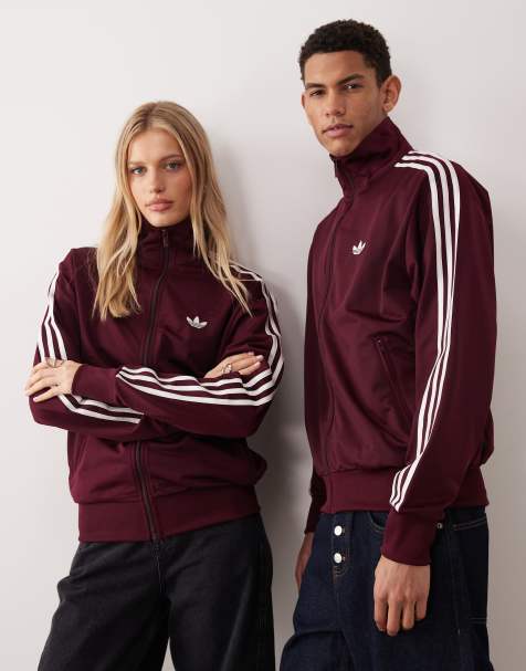 adidas Originals – Firebird – Vinröd och naturvit träningstopp - view 1