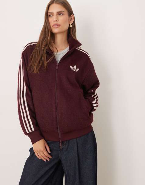 adidas Originals – Firebird – Vinröda, fluffiga träningsbyxor - view 1