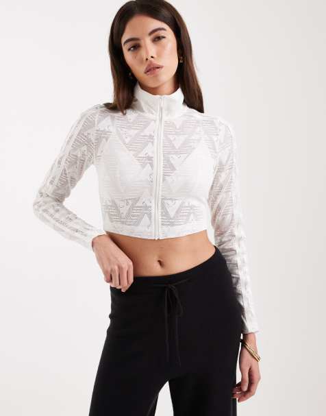 adidas Originals – Firebird – Vit, klassisk träningstopp i spets - view 1