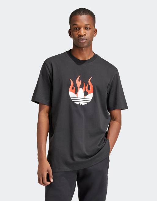 adidas Originals Flames logo T-shirt in white and black