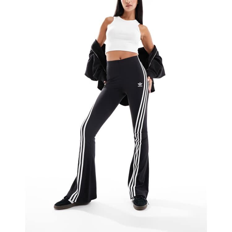 Adidas originals three stripe leggings with vintage logo outlet in black