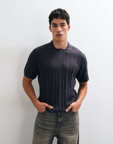 adidas Originals flätstickad polo i svart - view 1