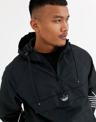 adidas originals fleece lined overhead jacket with arm trefoil print in black