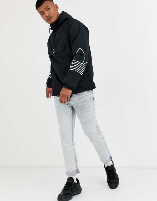 Verstikken pistool Glad adidas Originals fleece lined overhead jacket with arm trefoil print in  black | ASOS