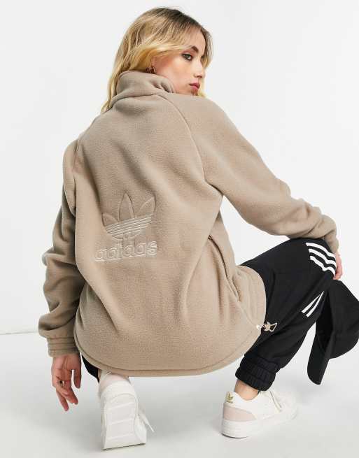 adidas Originals - Fleece met 1/4 rits in gebroken beige
