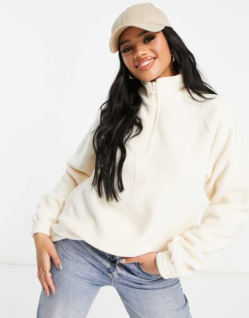 adidas Originals - Fleece met 1/4 rits in gebroken wit