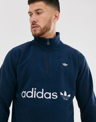 adidas originals fleece with half zip and embroidered logo in navy