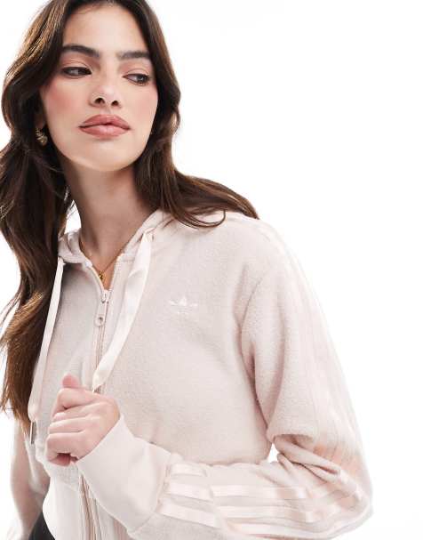 adidas Originals fleece zip through hoodie in soft pink (part of a set) - view 1