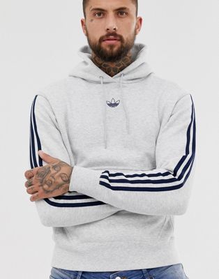 adidas grey hoodie 3 stripe