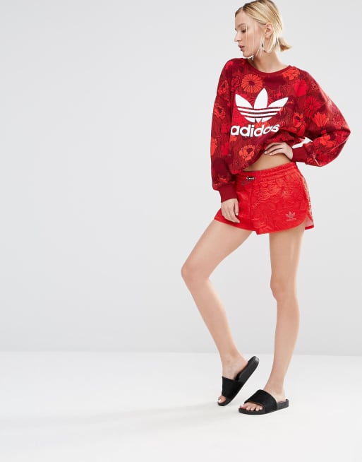 Adidas red store floral sweatshirt