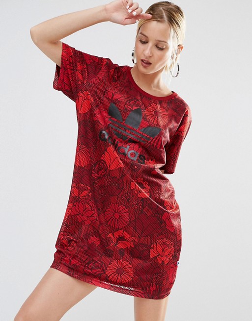 Adidas Originals Floral T Shirt Dress With Trefoil Logo Asos