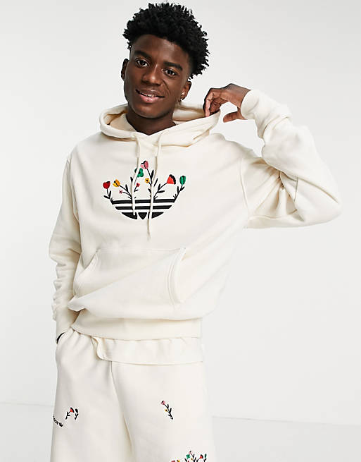 adidas Originals floral trefoil hoodie in off white | ASOS