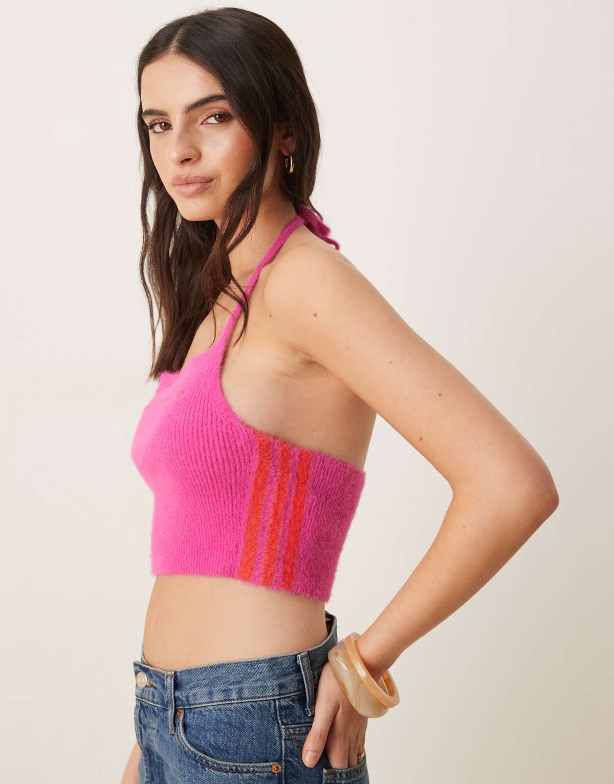 adidas Originals fluffy halter top in pink